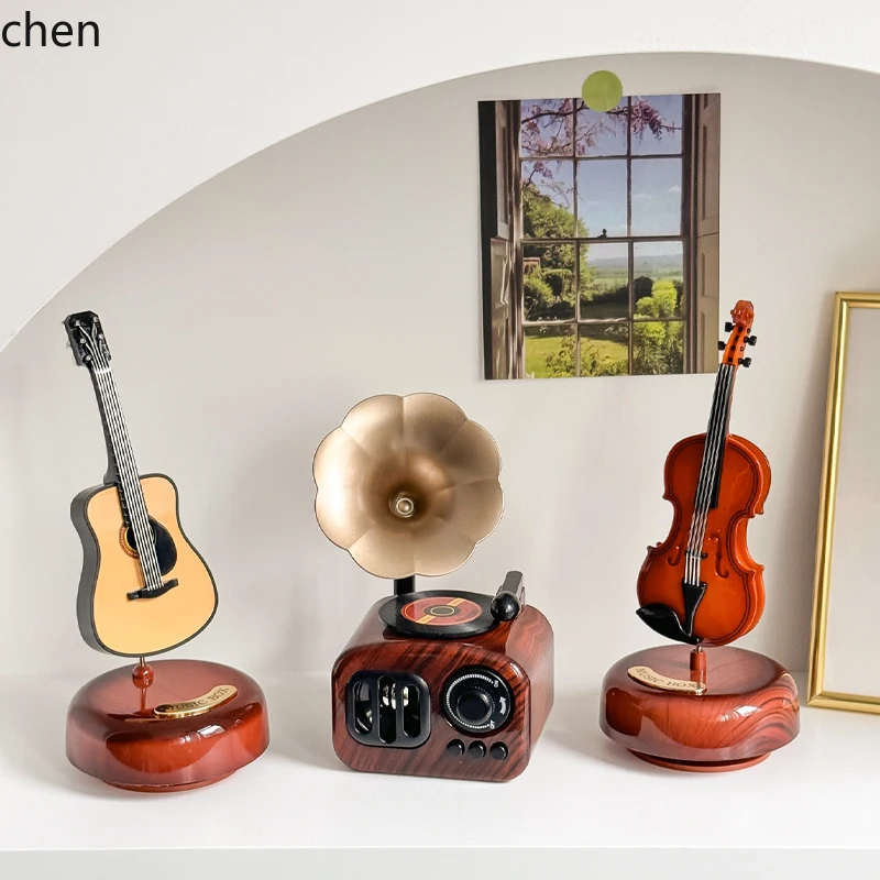 LXC Retro Gramophone Ornament Desktop Creative Music Box Living Room Entrance Home Nostalgic Decoration