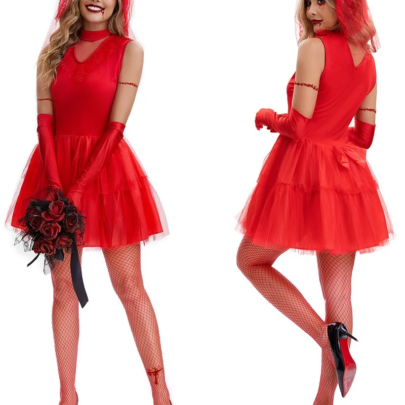 2025 New loween Cosplay Dr Adult Red Demon Bride Fem Ghost Role Play Costume Women's Faion Spring Season China Made