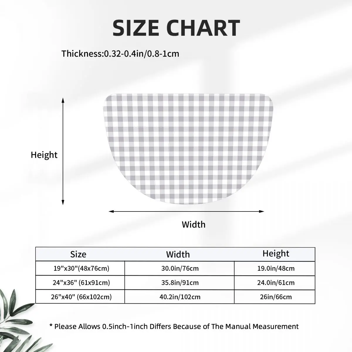 Gray And White Gingham Soft Flannel Half Round Doormat Non Slip Bathroom Mat Absorbent Floor Carpet for Home Bedroom