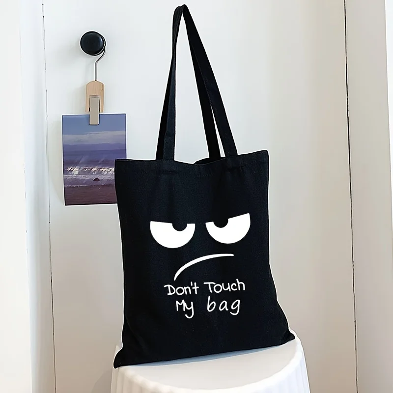 Cartoon Funny D Print Tote Bag Dont Touch My Bag Fashionable Canvas Shoulder Bag for Women Reusable Shopping Bag