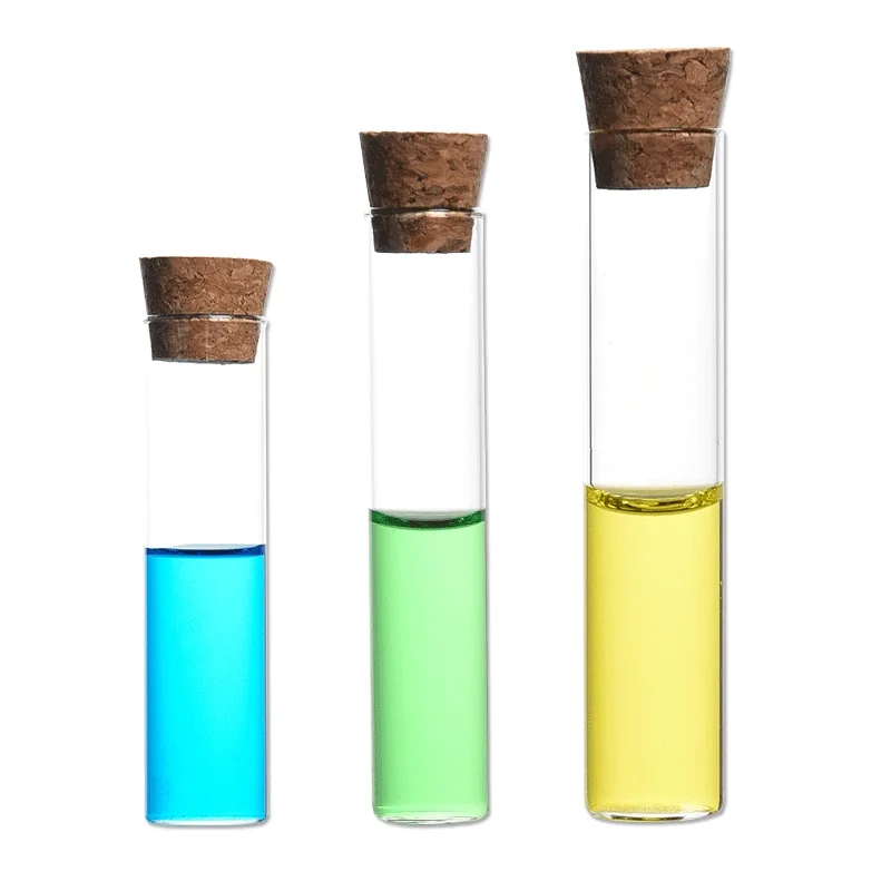 5-10-20pcs 20x100mm / 20x150mm / 20x200mm Clear Lab Flat Bottom Glass Test Tube with Cork Stoppers Thickening Type
