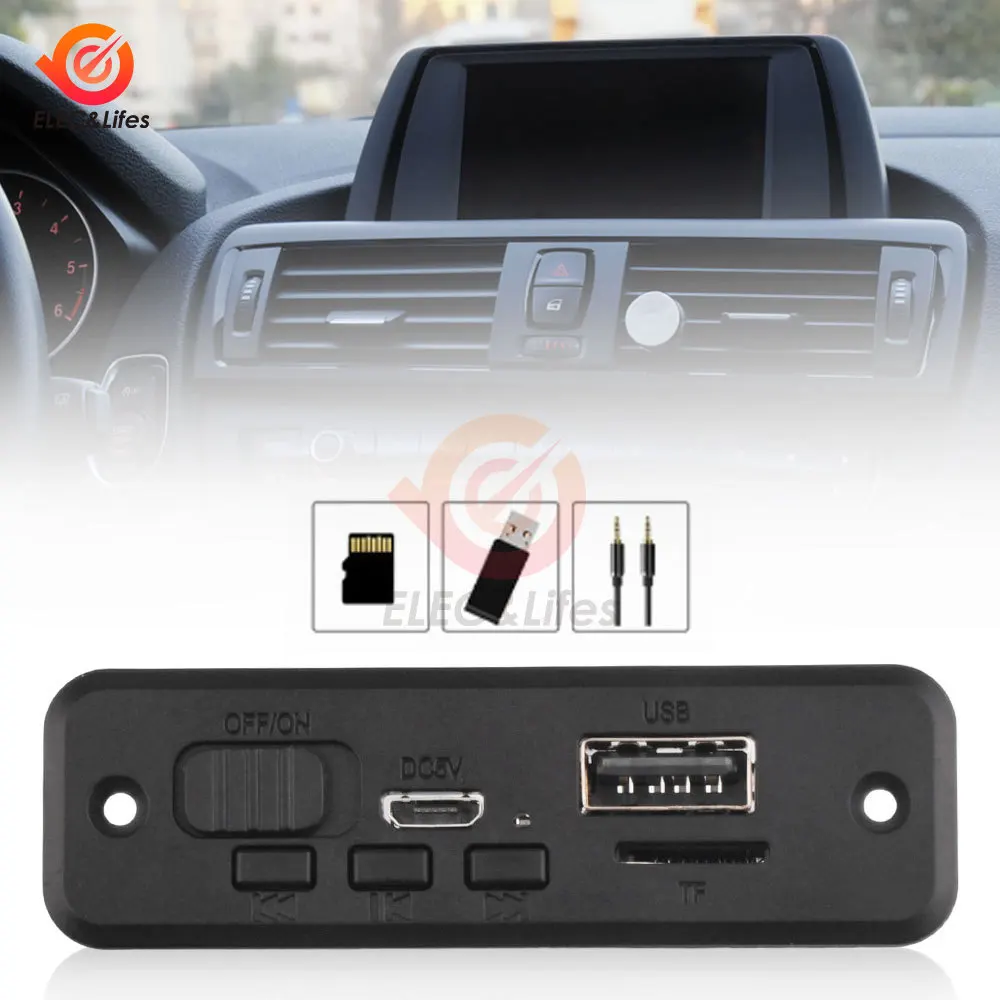 DC 5V Bluetooth 5.0 MP3 Player Decoder Board Car FM Radio Module 2*3W 6W Amplifier Support FM TF USB Handsfree Call MP3/WMA/WAV