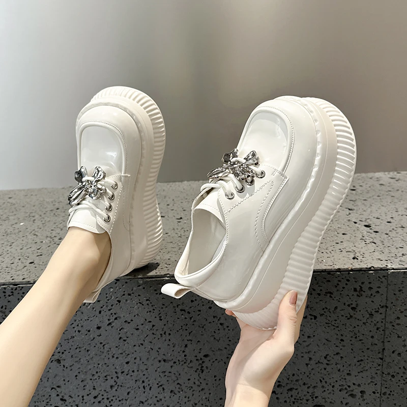 AUTUSPIN bardzo wysokie damskie mokasyny na platformie koronka na co dzień płaskie buty damskie skóra z mikrofibry oksfordy Zapatillas Mujer