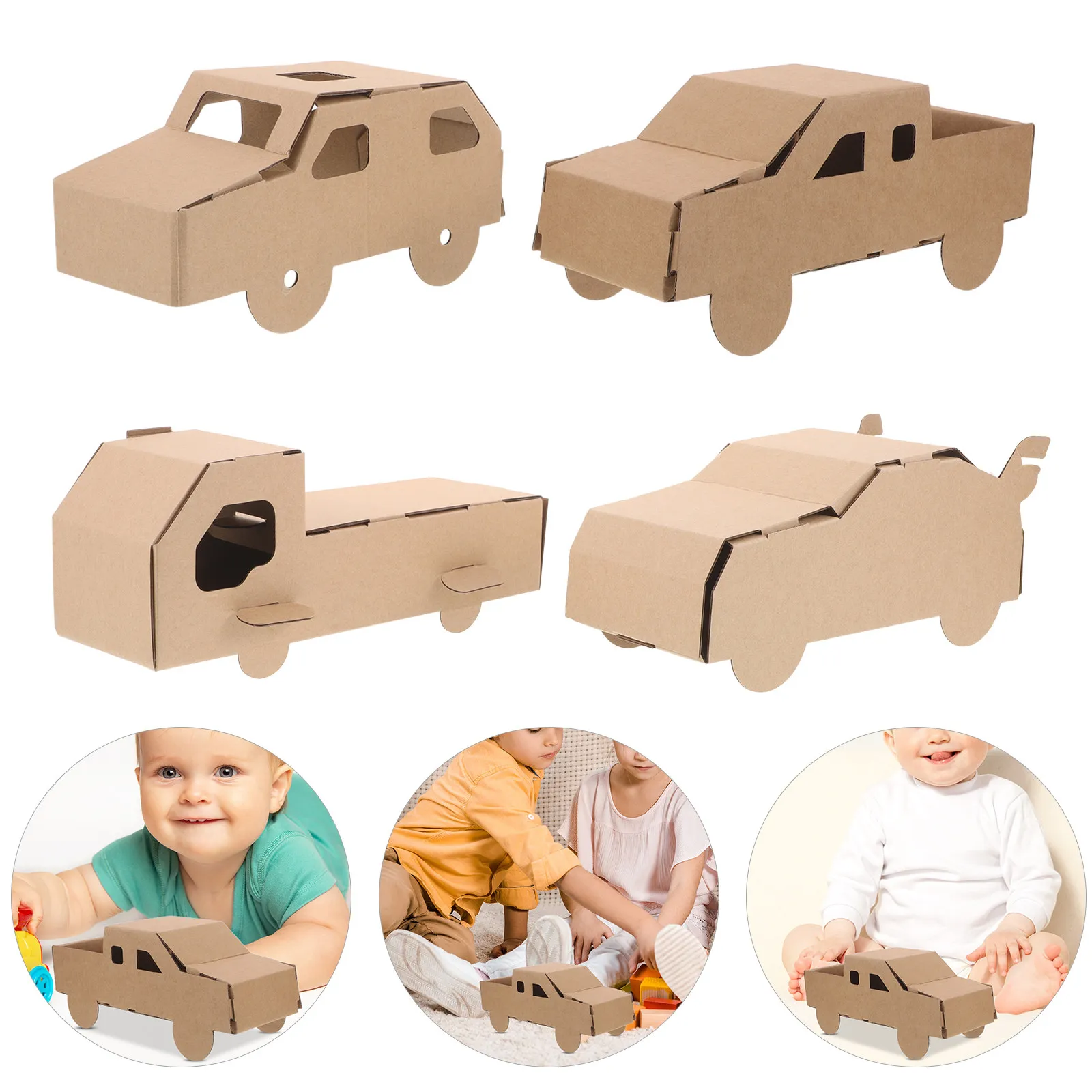4sets-cardboard-car-for-kids-diy-unpainted-paper-3d-puzzle-educational-vehicle-craft-kit-interactive-building-birthday-school