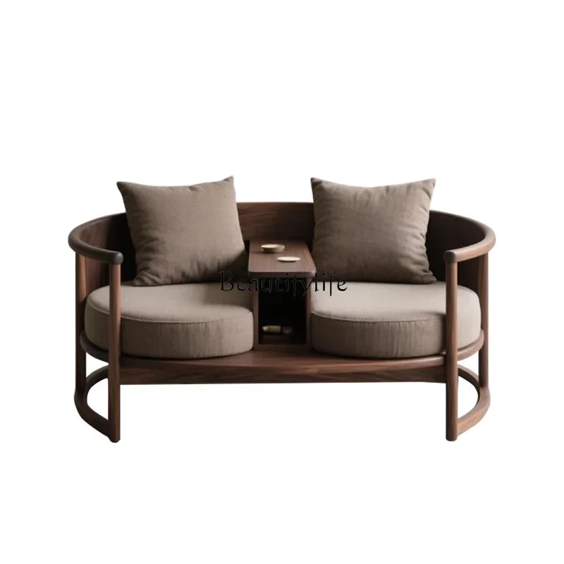 

LNew Chinese-style North American black walnut Arhat bed, double sofa solid wood one-piece
