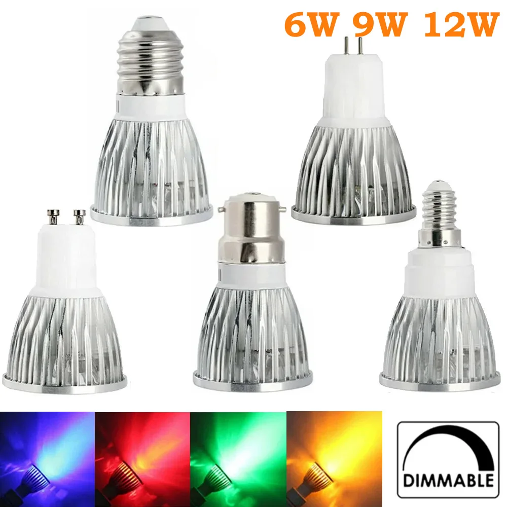 

Светодиодные светодиодные лампы 6W 9W 12W Гостиная E27 GU10 COB Лампочки декоративные замена галогенных ламп 110v / 220v Зеленый красный синий желтый