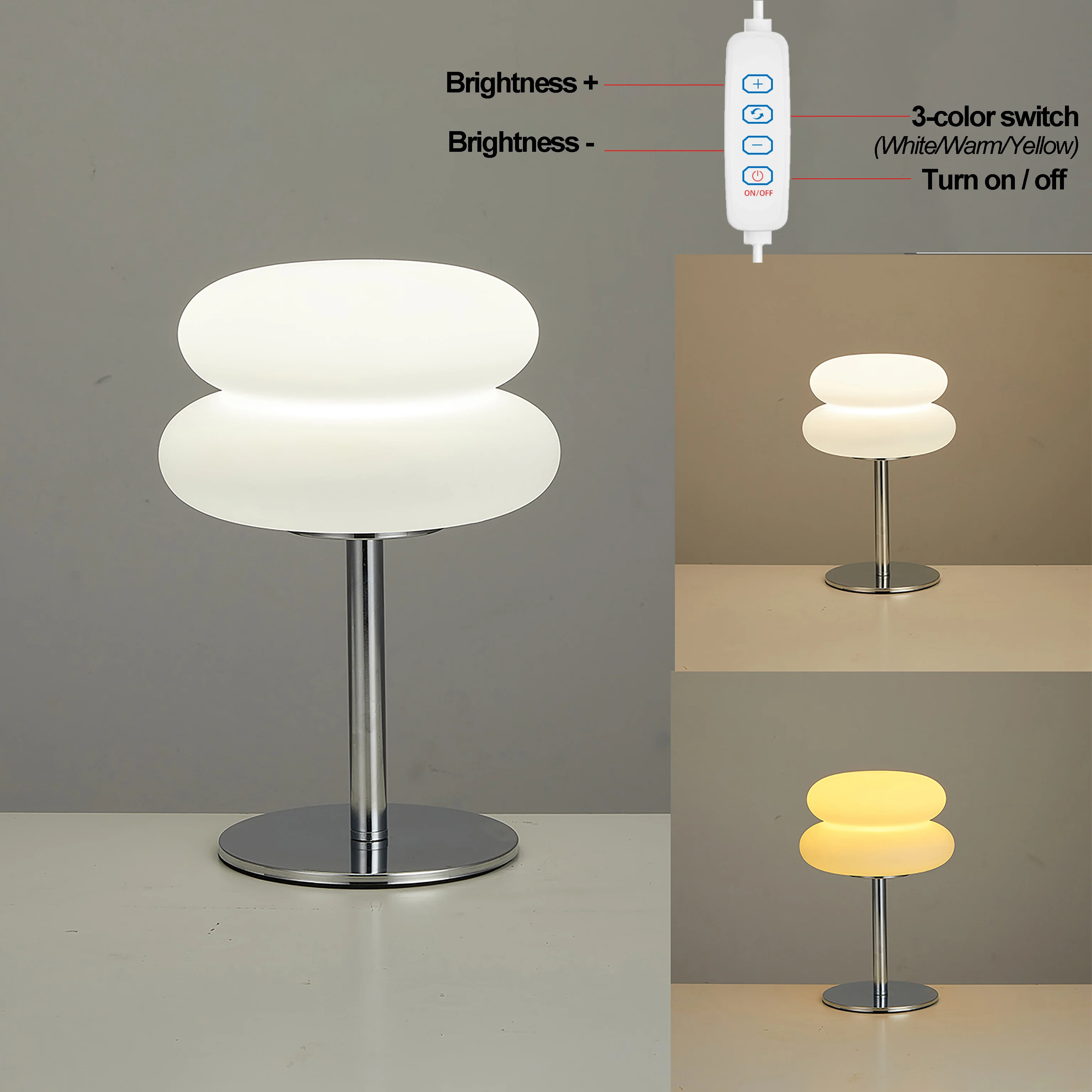 Cremefarbene Tischlampe mit Kunststoff-Lampenschirm, USB-Anschluss, Dreifarbige Dimm-Funktion, Dekorative Nachttischlampe für Schlafzimmer, Wohnzimmer und Arbeitszimmer – Detail 10