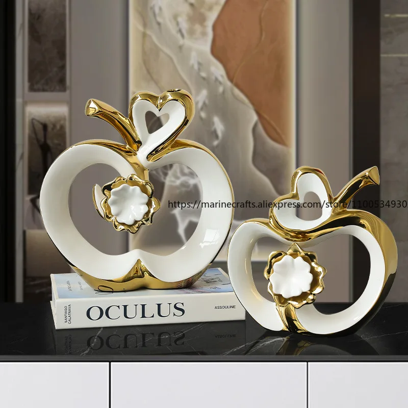 

Nordic Light Luxury Ceramic White Gold Apple Decoration Home Living Room Dining Room Table TV Cabinet Decoration