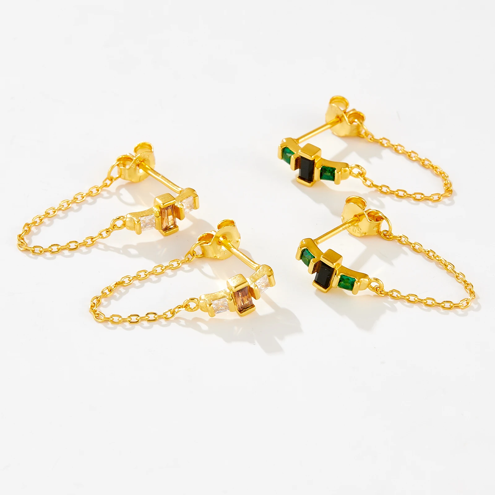 ANDYWEN 925 Sterling Silver Gold Green Black Chain Earring Cross Necklace Ring Jewelry Set Anillo Fino Sabrina Zircon Jewels