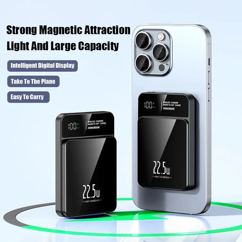 باور بانك بسعة 100000 مللي أمبير في الساعة، باور بانك مغناطيسي لاسلكي 22.5 وات فائق السرعة للشحن لهاتف آيفون 12-17 وسامسونج #4
