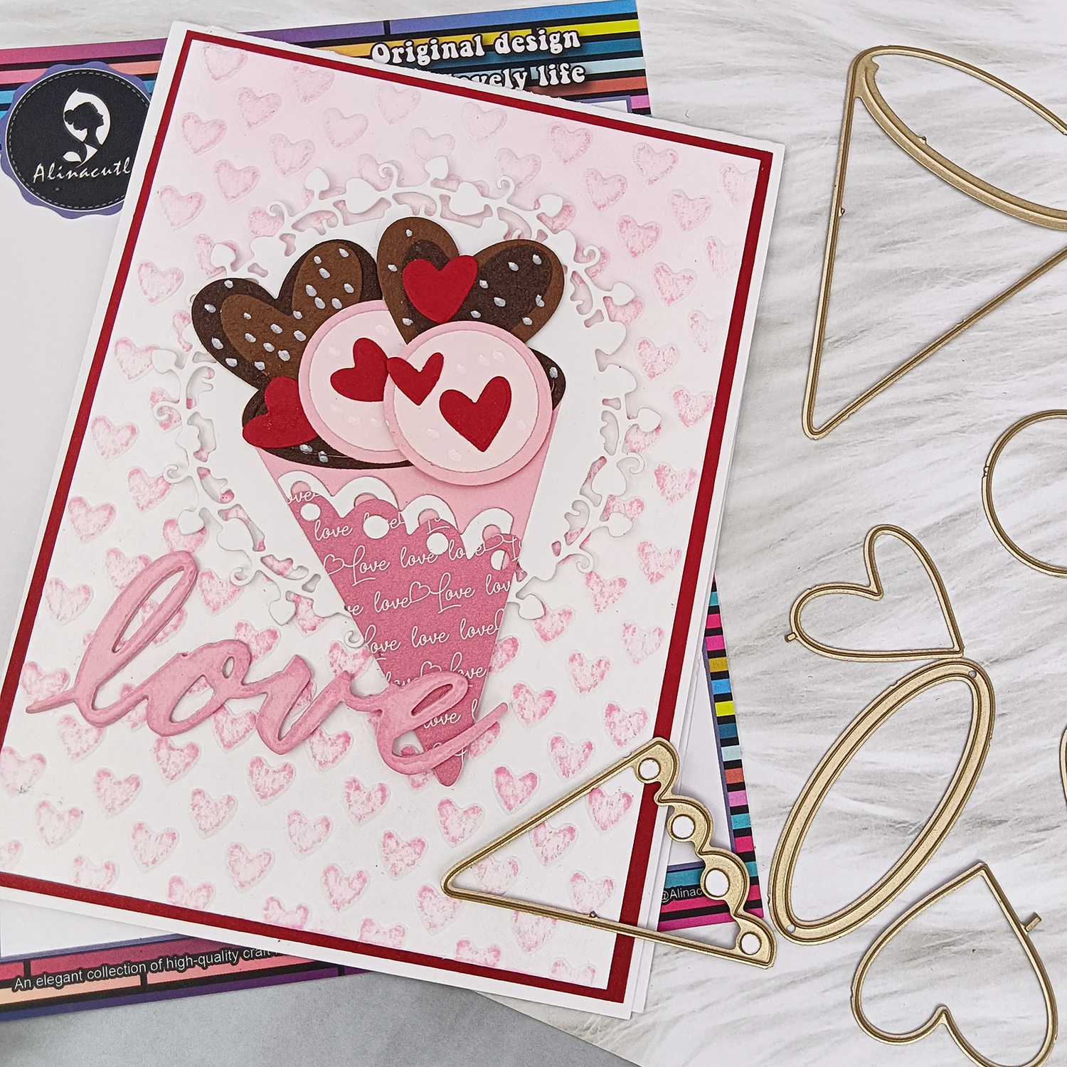 Alinacutle Valentines Ice Cream Metall-Stanzform für Geschenk, Papier, Handwerk, handgefertigte Kartenherstellung, DIY-Grußkarten, Scrapbooking