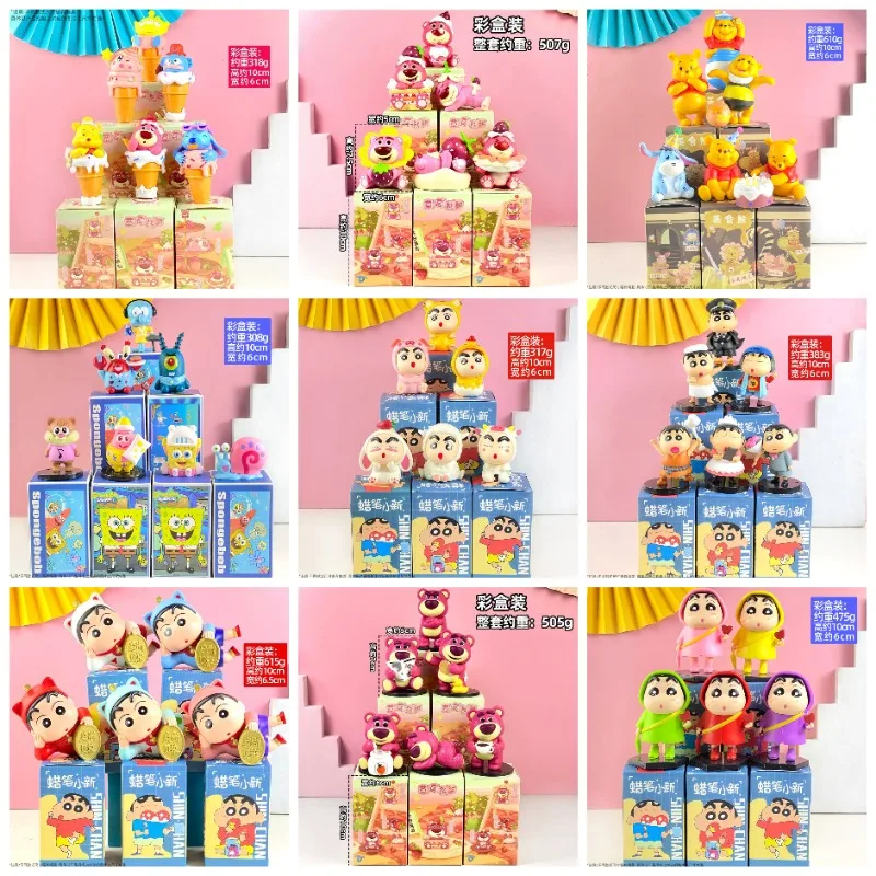 Een Miniso Blinde Doos Winnie Spongebob Lotso Crayon Shin-Chan Speelgoed Pop Ei Draaiende Pop Machine Ornament