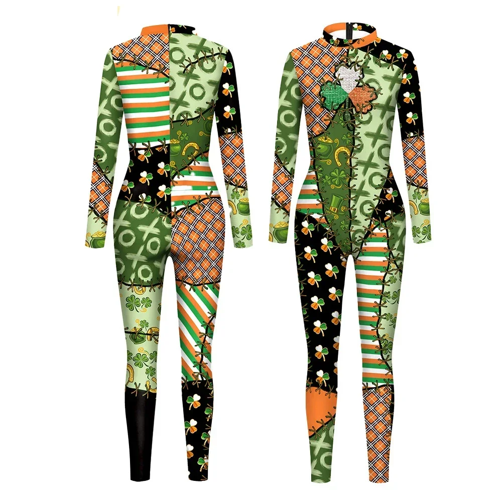 Cosplay 3D Print Jumpsuit Vrouwen Mannen Catsuit Kostuum Vakantie St. Patrick's Day Party Vermomming Outfit Zentai Pak Toont bodysuit