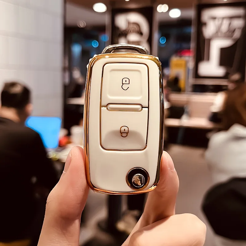 กุญแจแบบพับได้สำหรับรถ VW Volkswagen POLO Tiguan Passat Golf Jetta Lavida Skoda Octavia 2 3ปุ่มกระเป๋าถือทรงแข็งเคสป้องกันกุญแจรถ