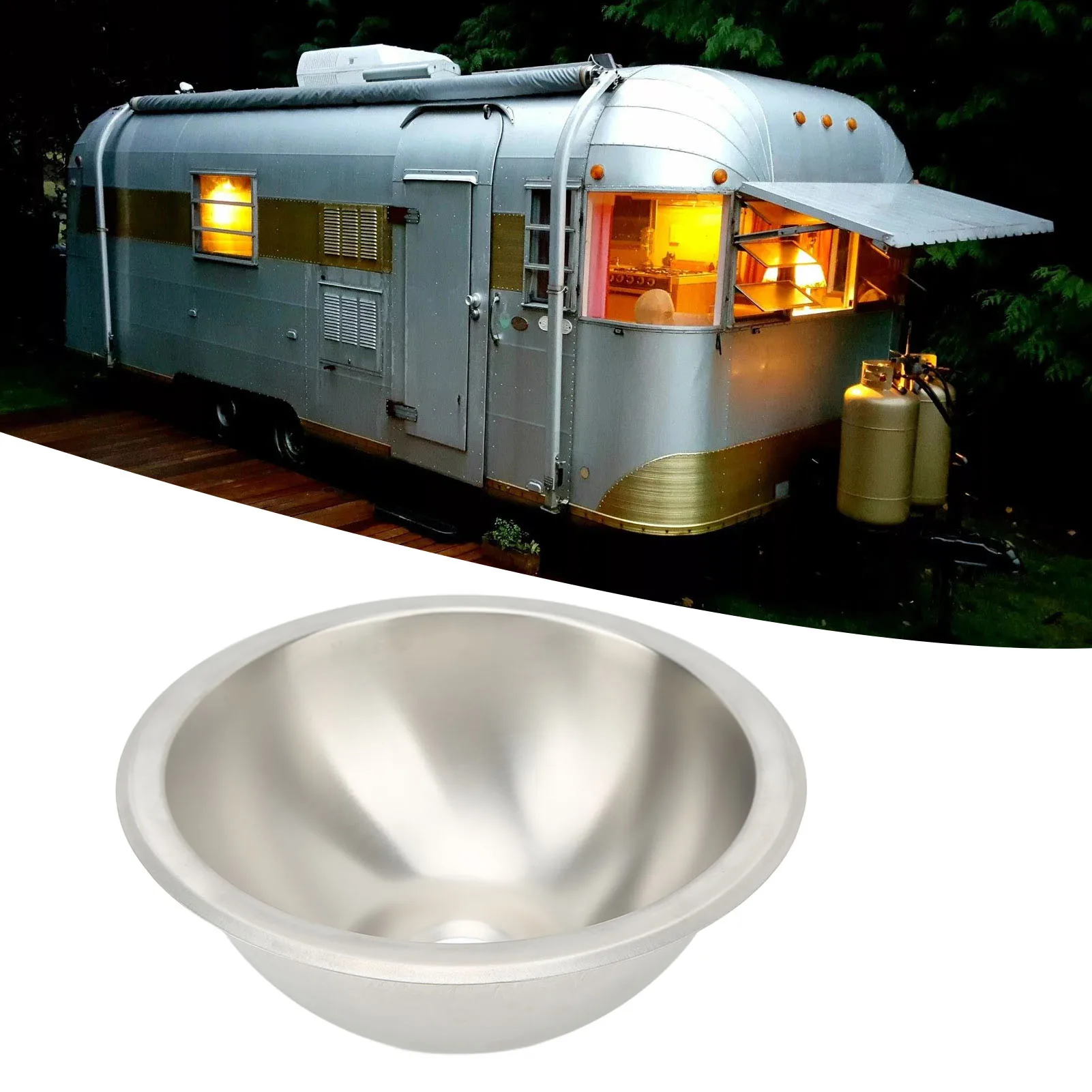 Fregadero redondo de acero inoxidable 304 para RV, fregadero de cocina, suavizado de trefilado, ahorro de espacio, para barco Camper