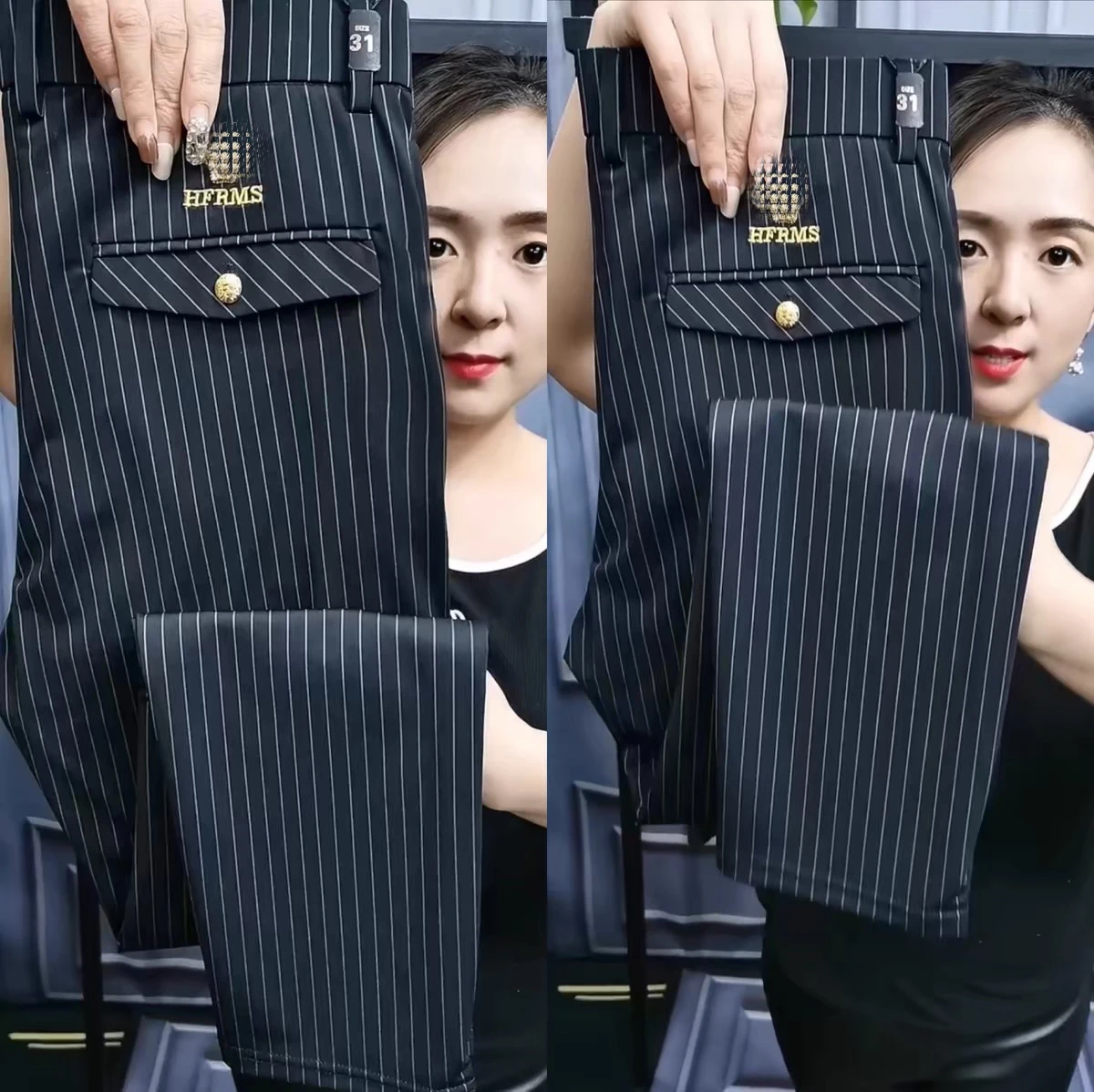 

Men's Spring New Busin Casual Slim Pants Striped Faion Breathable Long Trousers Haome Bla Youth Active Sle