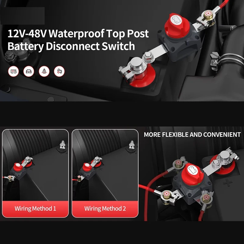 Battery Disconnect Switch 12V-48V Waterproof Marine Top Post Battery Disconnect Switch 12V Battery Cut Off Switch Master-VVBC
