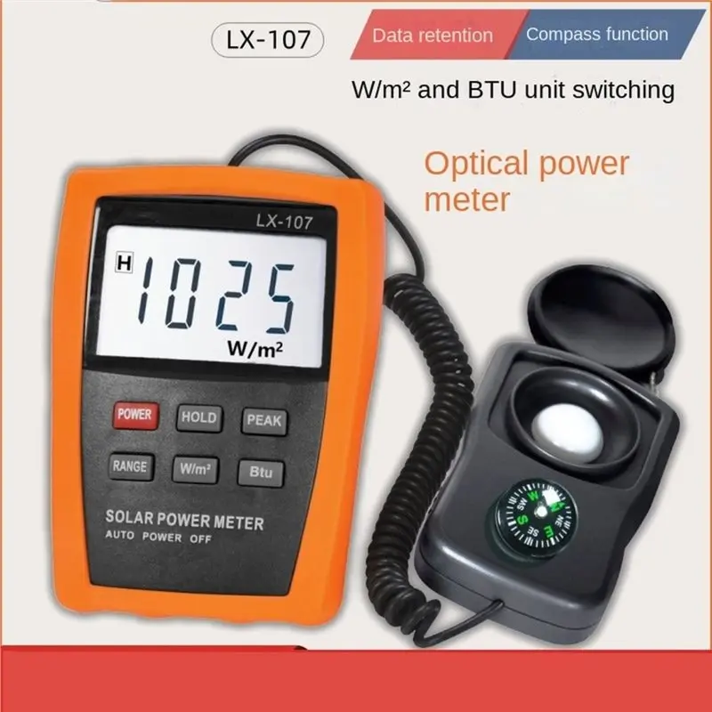 AB66-LX107 Solar Power Meter LCD BTU Light Radiation Tester With Compass, Optical Solar Research Glass Light Intensity Data