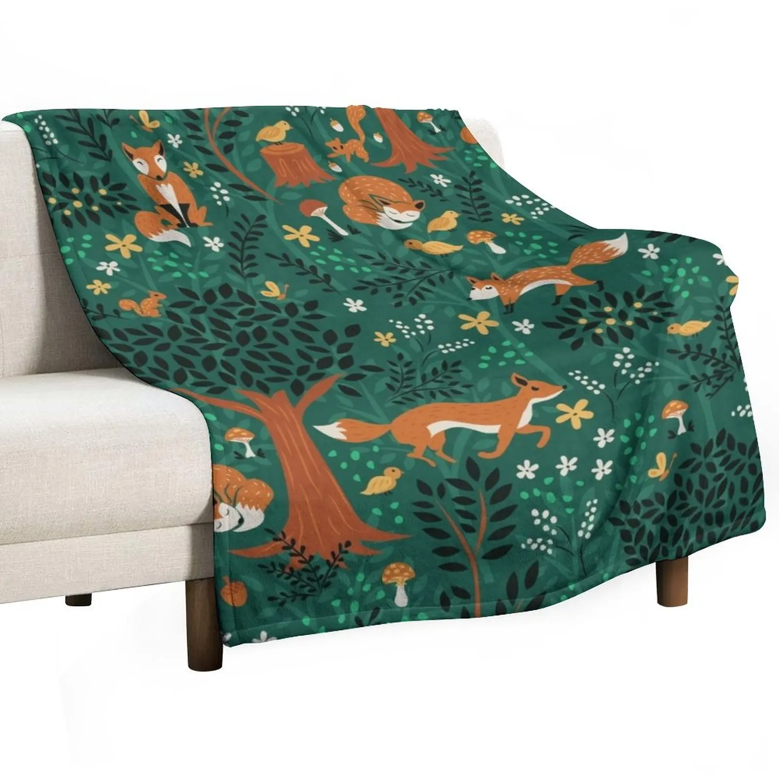 

Foxes Playing in the Emerald Forest Throw Blanket All Season Lightweight Soft Blanket for Bed