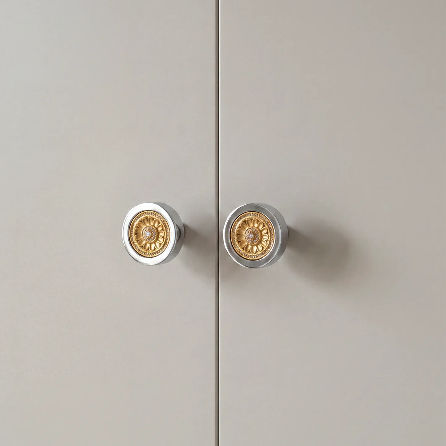 SAILANKA Solid Brass Furniture Handles Polished Chrome Cabinet Door Handles Embossed Sunflower Wardrobe Knobs Drawer Handles