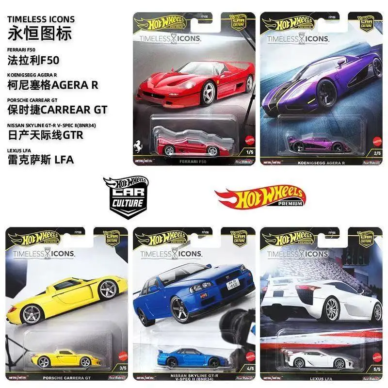 2026 New Mattel Hot Wheels Car Culture Fpy86 Timeless Classic Ferrari F50 Porsche Carrera Gt Nissan R34 Lfa Die-Cast Toy Car Holiday Gift Authentic Collectible Car Model