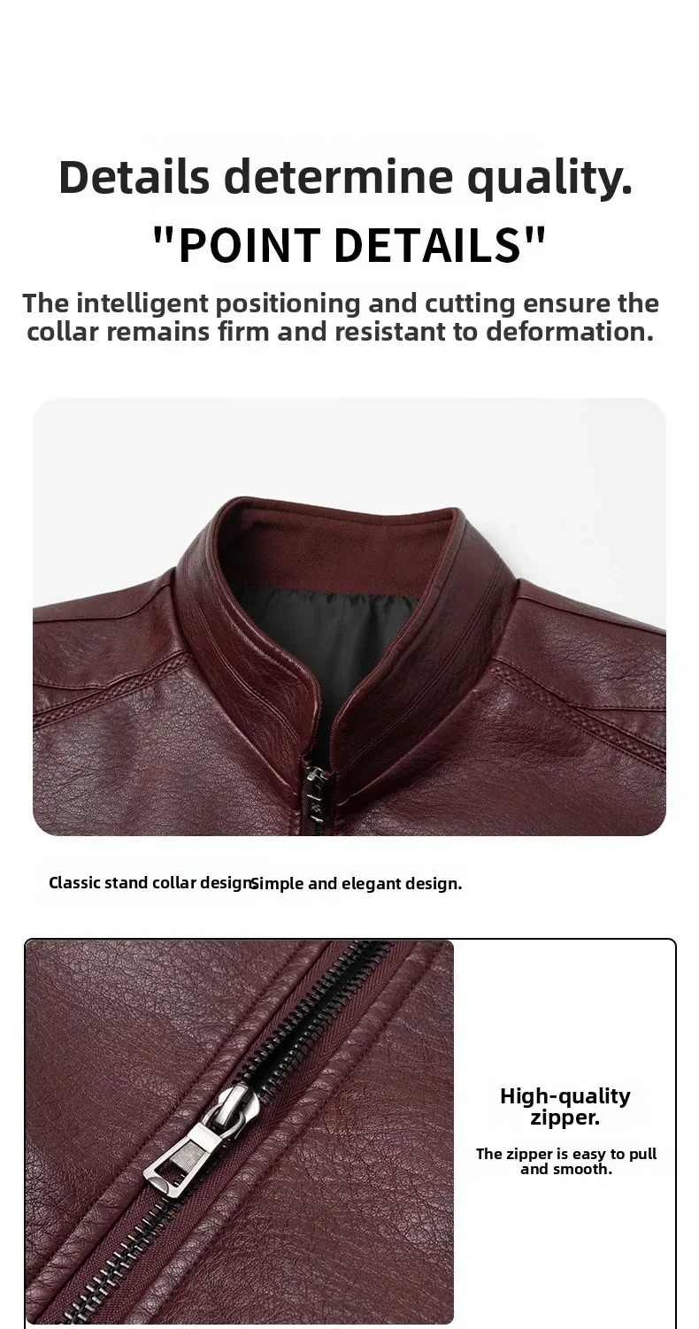 6XL Herren Lederjacke Herbst Winter Kunstledermantel Koreanischer Stil Slim Fit Lässig Trendy Vielseitig Stilvolle Oberbekleidung für Männer – Detail 6