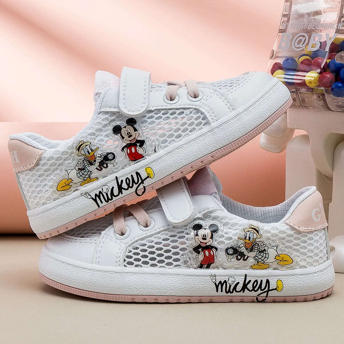 Mickey Children's Shoes Donald Duck Summer New Student Mesh Small White For Boys And Girls Breathable Fashion Casual Board Shoes