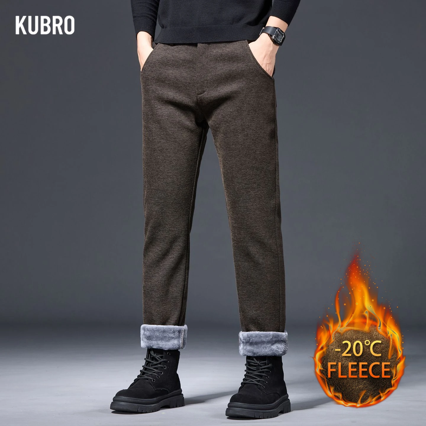 

New Autumn and Winter Light Business Fashion Versatile Casual Men's Trousers Denim Fleece Plush Fleece-lined and Thickened