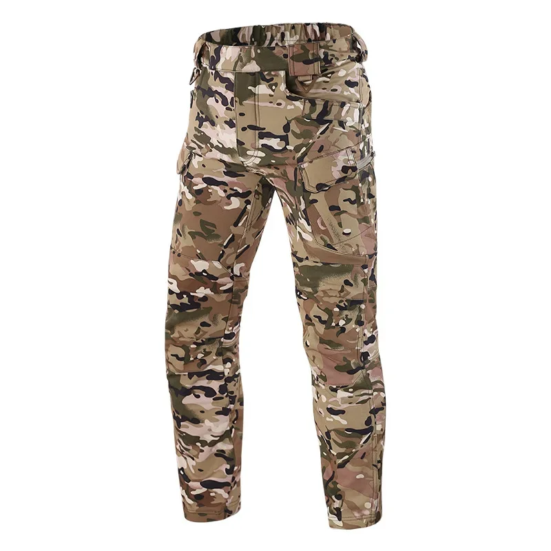 

New IX7 Four-sided Elastic Soft Shell Multi-bag Warm Windproof Waterproof Velvet Outdoor Trousers Charging Pants