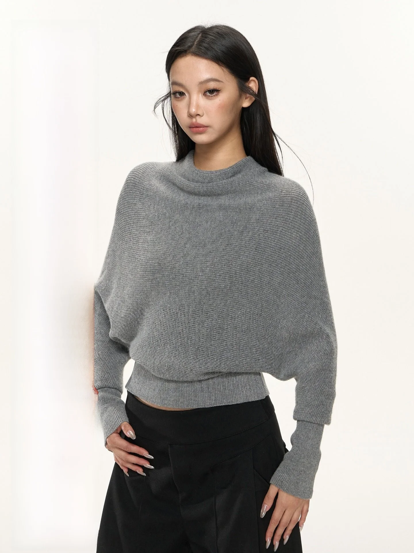 

Женский свитер Nova B с высоким воротником, корейский стиль, облегающий трикотажный топ, свободный крой, для повседневной носки, зимний, с длинными рукавами