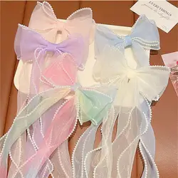 Pearl Big Bows Ribbons Children's Hair Accessories Braided Hairpins Headdresses Summer Girls Princess Hairpins Kids Headwear