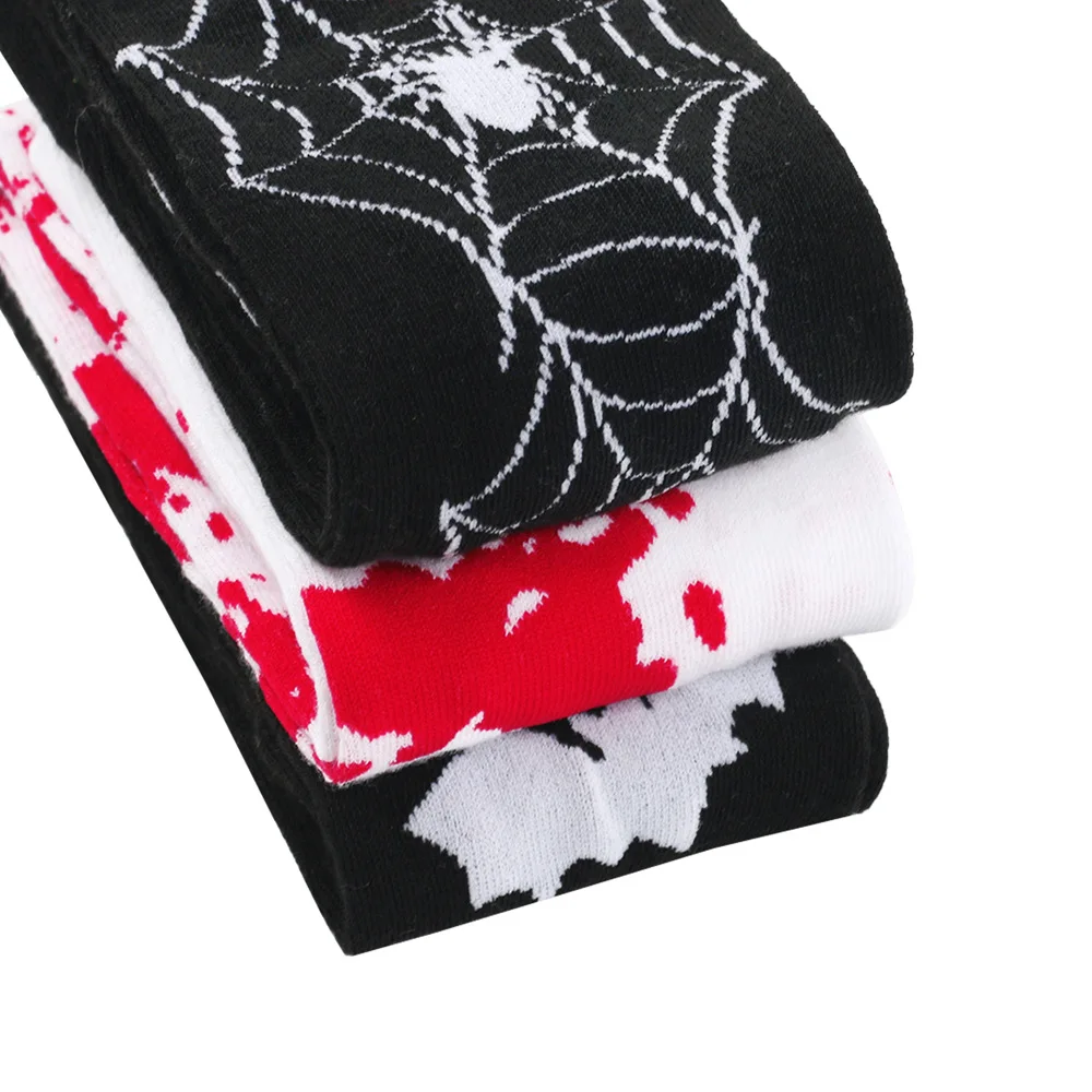 Good-looking Halloween Bleeding Socks Black Solid Color Cartoon Bat Sock Holiday Costume Party Skull Stockings Cool Girls\' Style