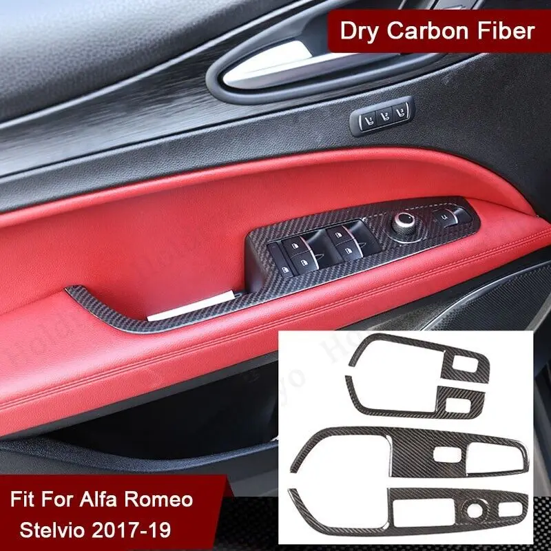 Dry Carbon Fiber Window Lift Switch Panel Trim Cover For Alfa Romeo Stelvio 2017-19