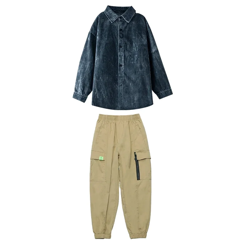 Hip Hop Mädchen Schwarz Graffiti Shir Khaki Hosen Kinder Bluse Jungen Street Dance Cargo Jogger Jazz Kleidung Sets Kinder Streetwear