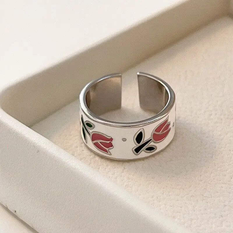 

PANJBJ 925 Sterling Silve Flower Tulip Ring for Women Girl Simple Fashion Adjustable Jewelry Birthday Gift Dropshipping