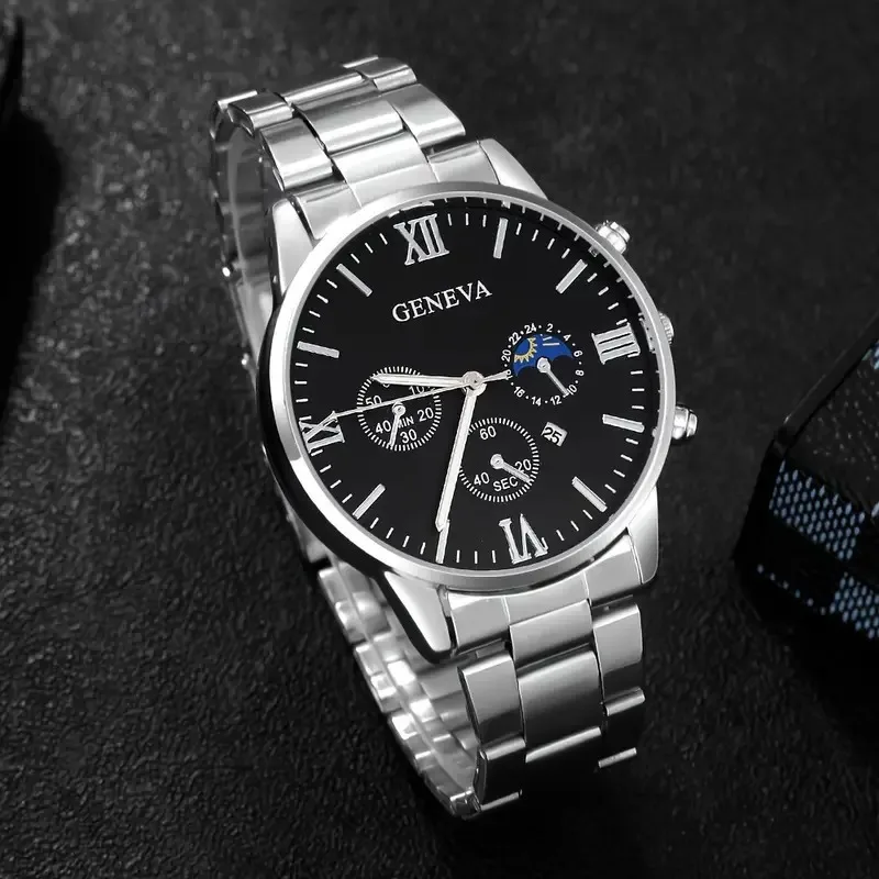 

Fashion Mens Watches Luxury Silver Stainless Steel Quartz Wrist Watch Man Business Watch for Men Calendar Clock Reloj Hombre