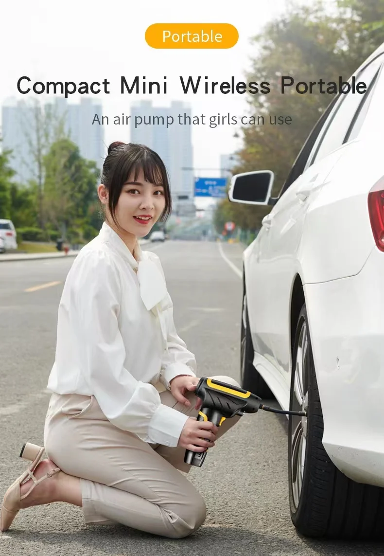 120W Car Handheld Wireless Air Pump Car Tire Inflatable Pump Portable Air Compressor Smart Digital Displa Removable Battery