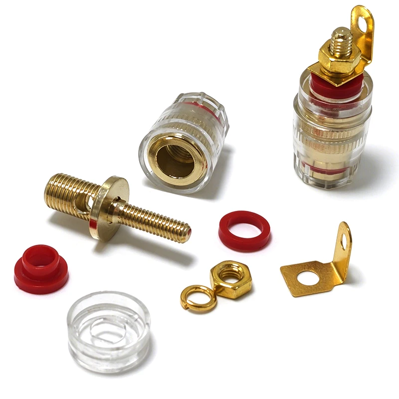 1-10PC Crystal Binding Post Pure Copper Gold Plated Speaker Terminal 4mm Banana Socket Audio Amplifier Panel Connector Red Black