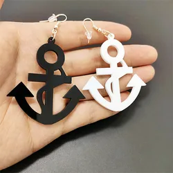 Black White Boat Anchor Drop Dangle Earrings for Women Trendy Cute Acrylic Jewelry Accessories