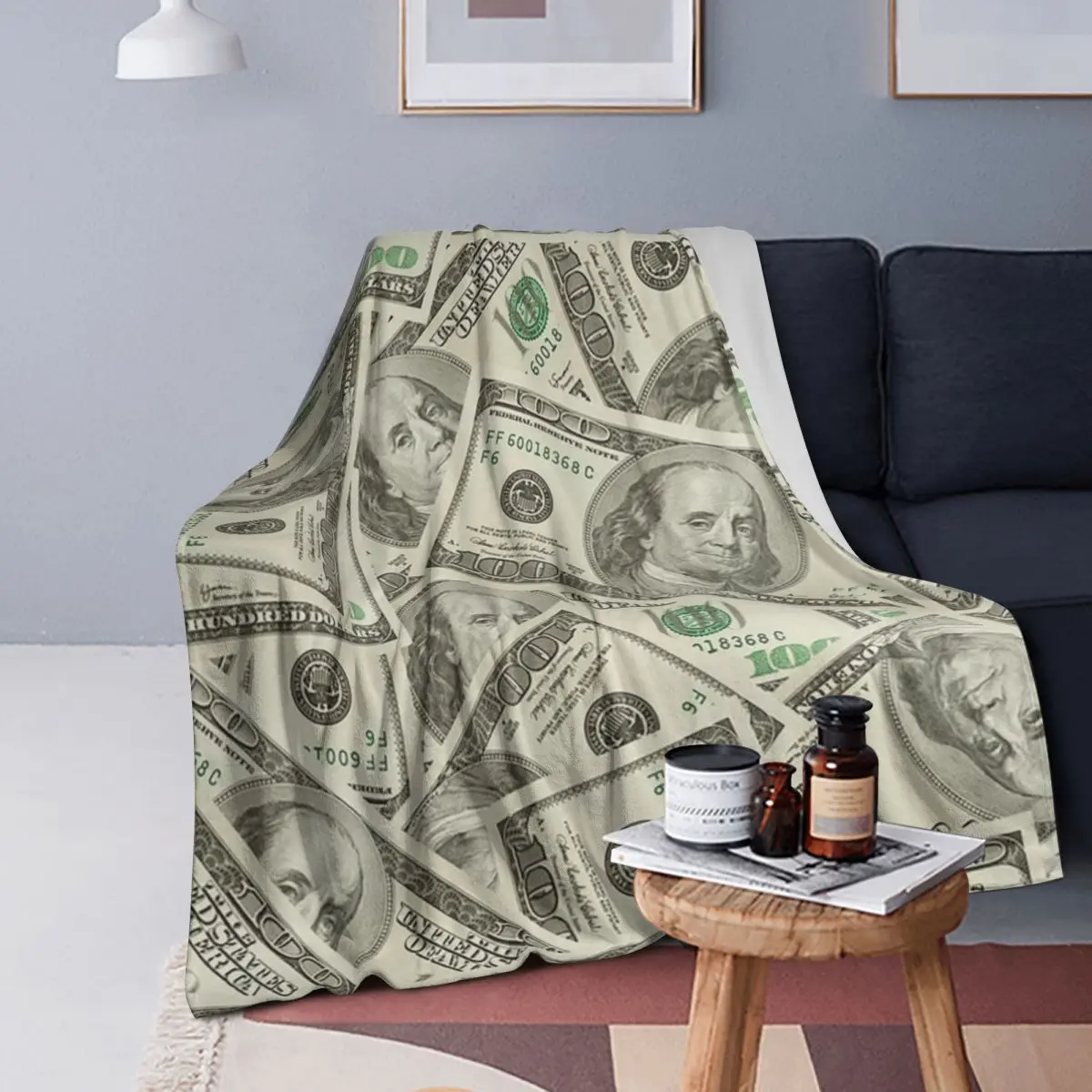 

Giant Money Background 100 Dollar Bills Manga Blankets Warm Flannel Throw Blanket Bedspread for Bed Living room Travel Home Sofa