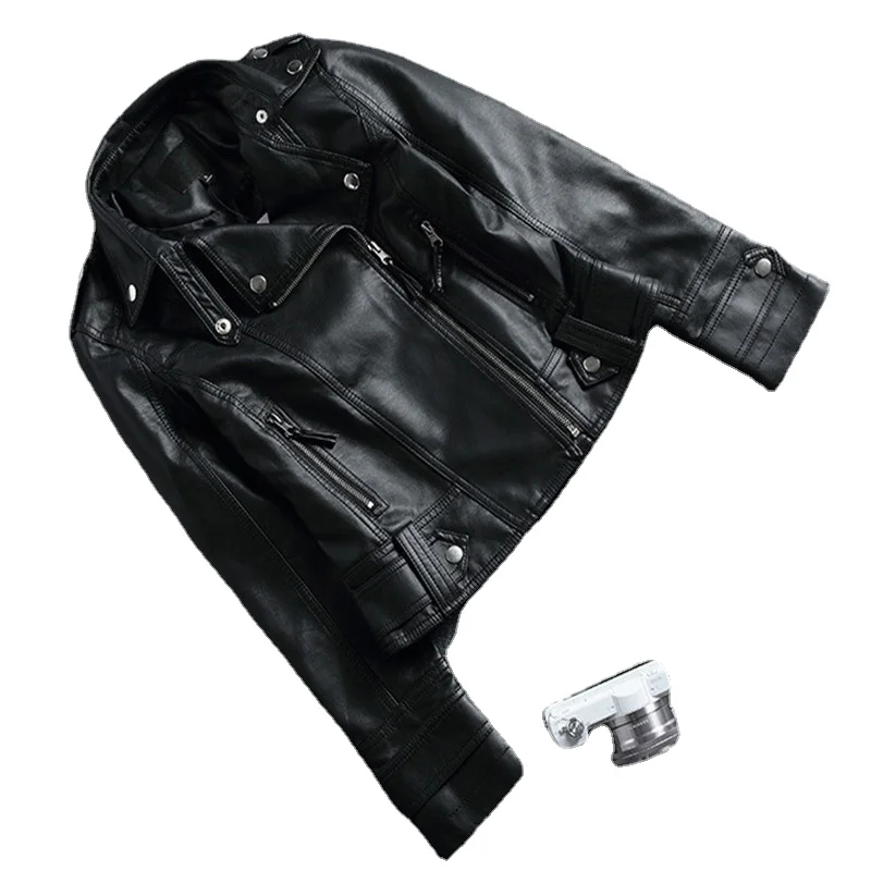 2024 spring and autumn new slim-fit lapel leather coat women's short coat women's pu jacket motorcycle wear women's wear