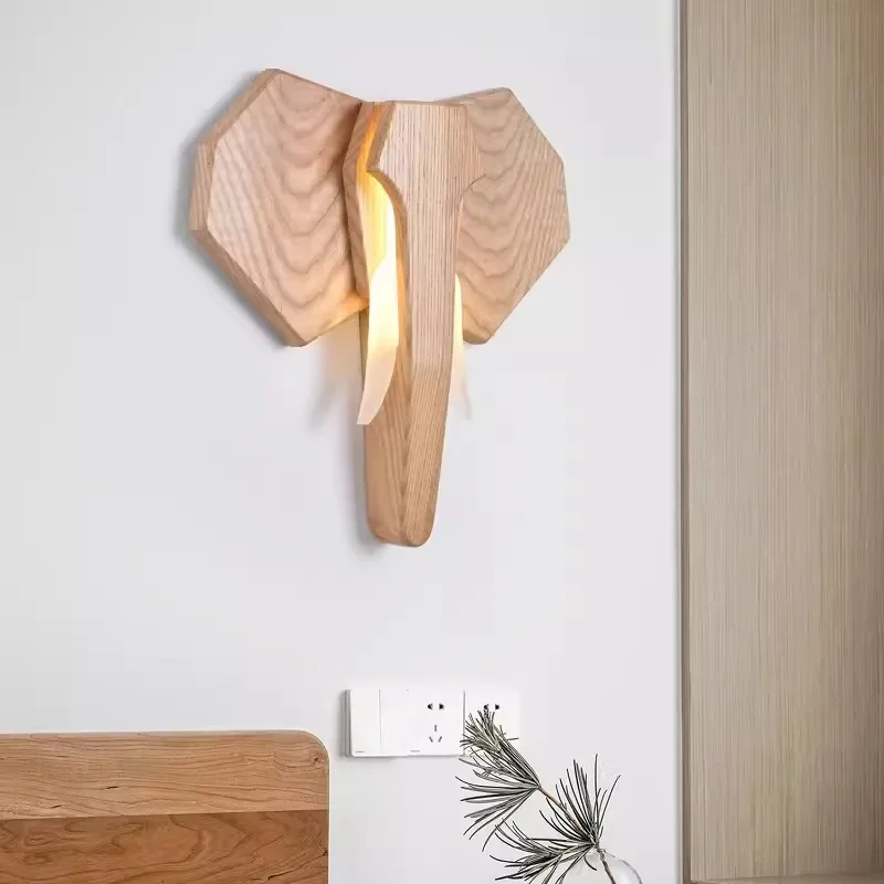 

Elephant Lamps Ash Wood Wall Light Southeast Asia Bedroom Bedside Wall Lamp for Living Room Aisle Hallway Atmosphere Lustre