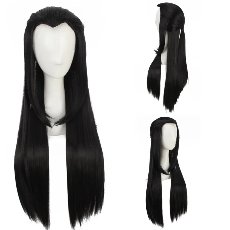 شعر مستعار اصطناعي طويل أسود أبيض شعر مستعار تأثيري مع ذروة الأرملة الانفجارات الكثيفة لحفلة الهالوين لعب الأدوار النمط الصيني #4