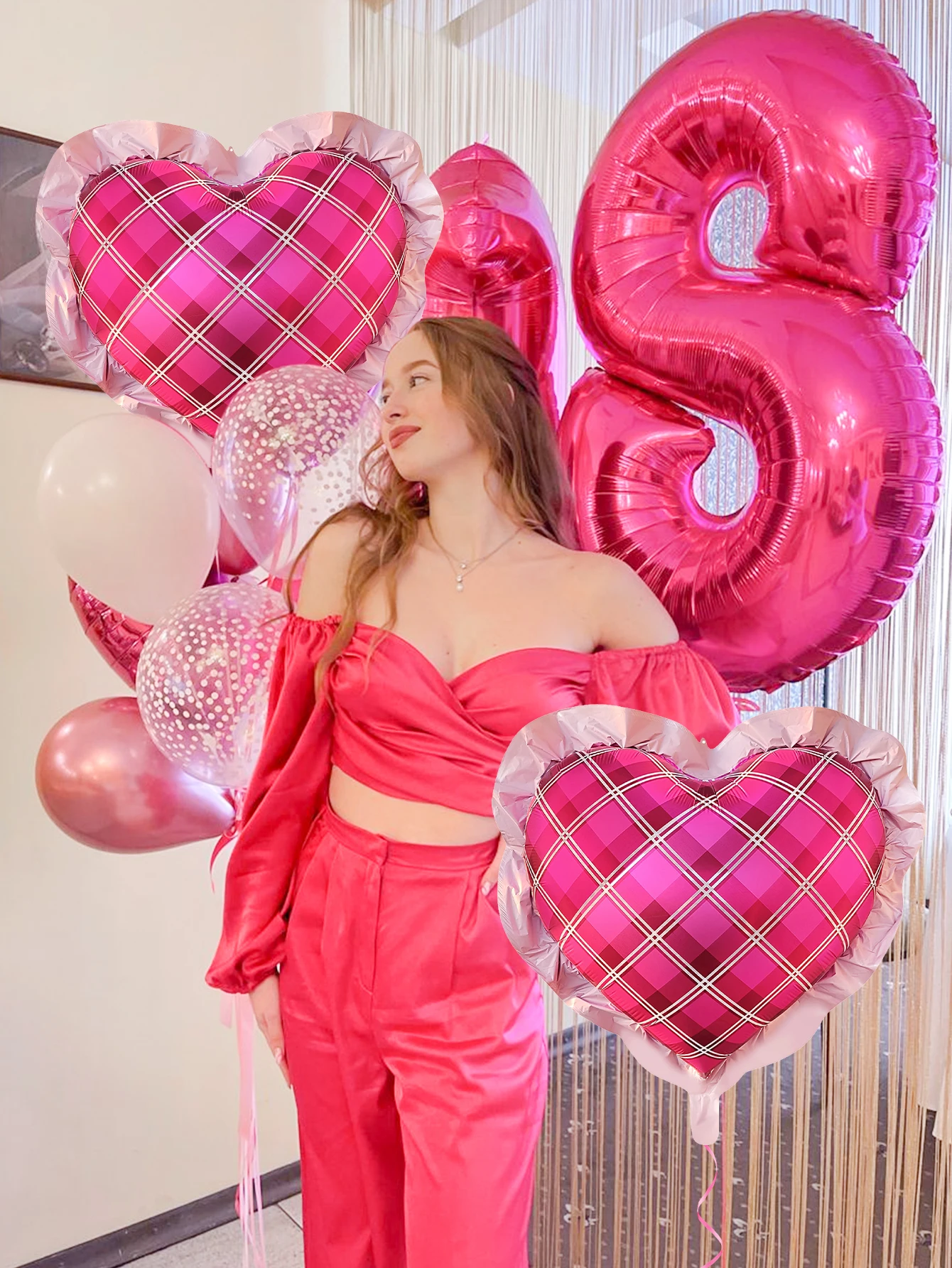 2/4pcs Hot pink heart-shaped balloons,perfect for birthday decorations,engagements,parties,anniversaries,and bridal showers. view 4