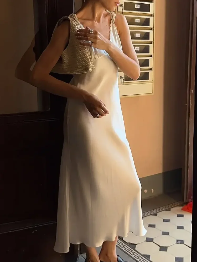 Sexy feminino rendas cetim retalhos maxi vestido casual cor sólida solto fora do ombro vestidos de camisola 2026 senhora novo vestido de festa de praia