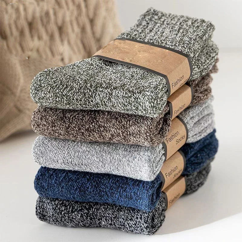 3/5 pares meias de inverno grossas quentes de alta qualidade harajuku retro neve casual anticongelante meias de caxemira masculino tamanho 38-43