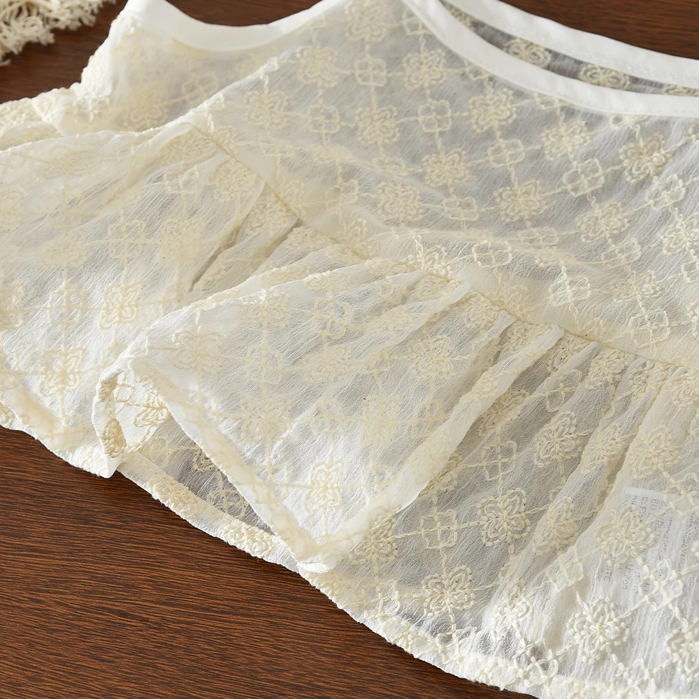 Sommer Koreanischer Stil Kinderkleidung für Mädchen im Alter von 3-7 Jahren Blaues Kurzarm-Oberteil + Weiße Weste + Bedruckte Hose Dreiteiliges Set – Detail 9