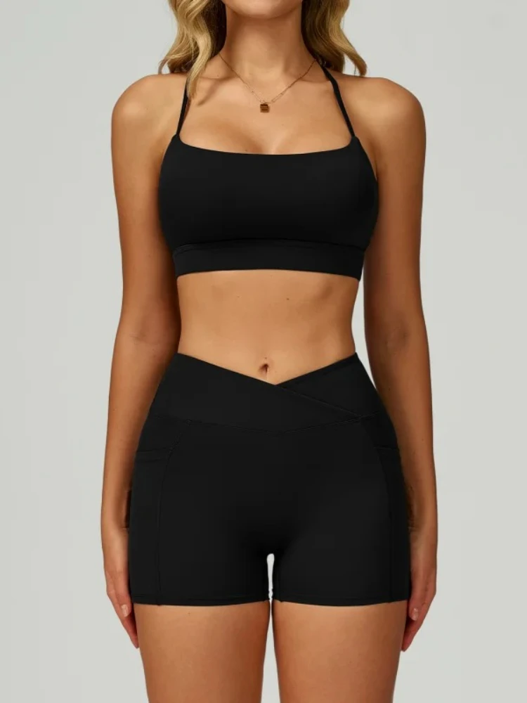 Women Yoga Sports Set Hollow Out Back High Waist Tight Workout Clothes Running Fitness Tracksuits Gym Activewear Two Piece