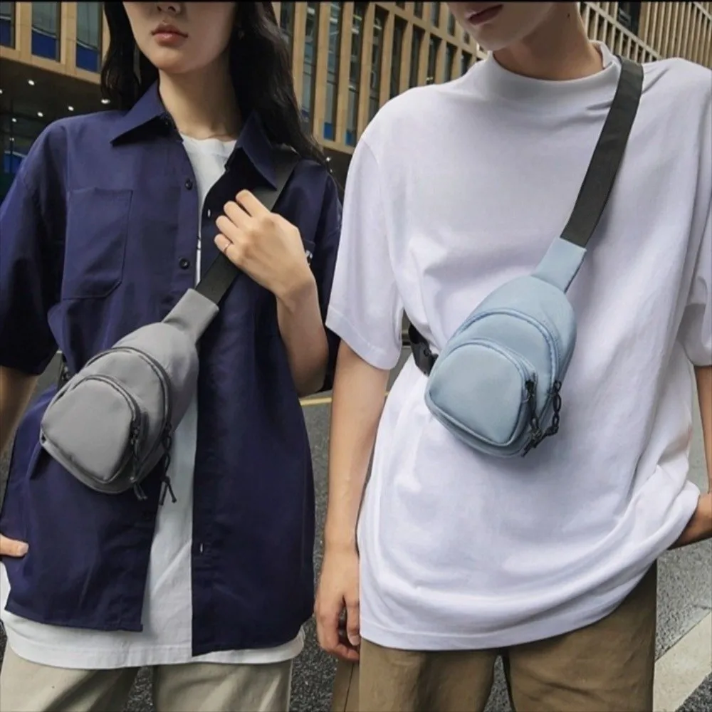 Simple Solid Color Men Crossbody Bag Nylon Multifunctional Sports Chest Bag Mini Japanese Style Shoulder Bag Wallet