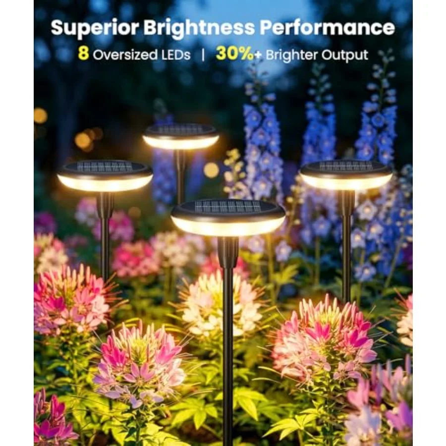 Solar Pathway Lights Outdoor, Durable Metal Solar Path Lights, Auto On/Off Garden Lights Solar Powered, IP65 Waterproof Solar L